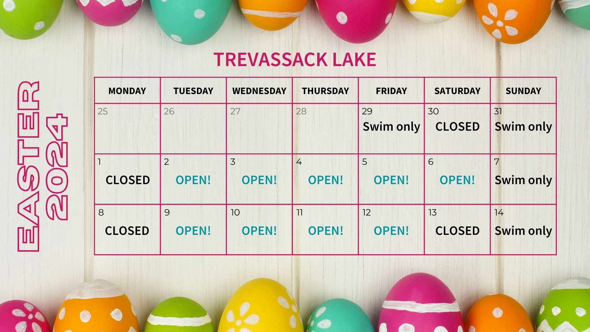 Easter Holidays 2024 timetable
